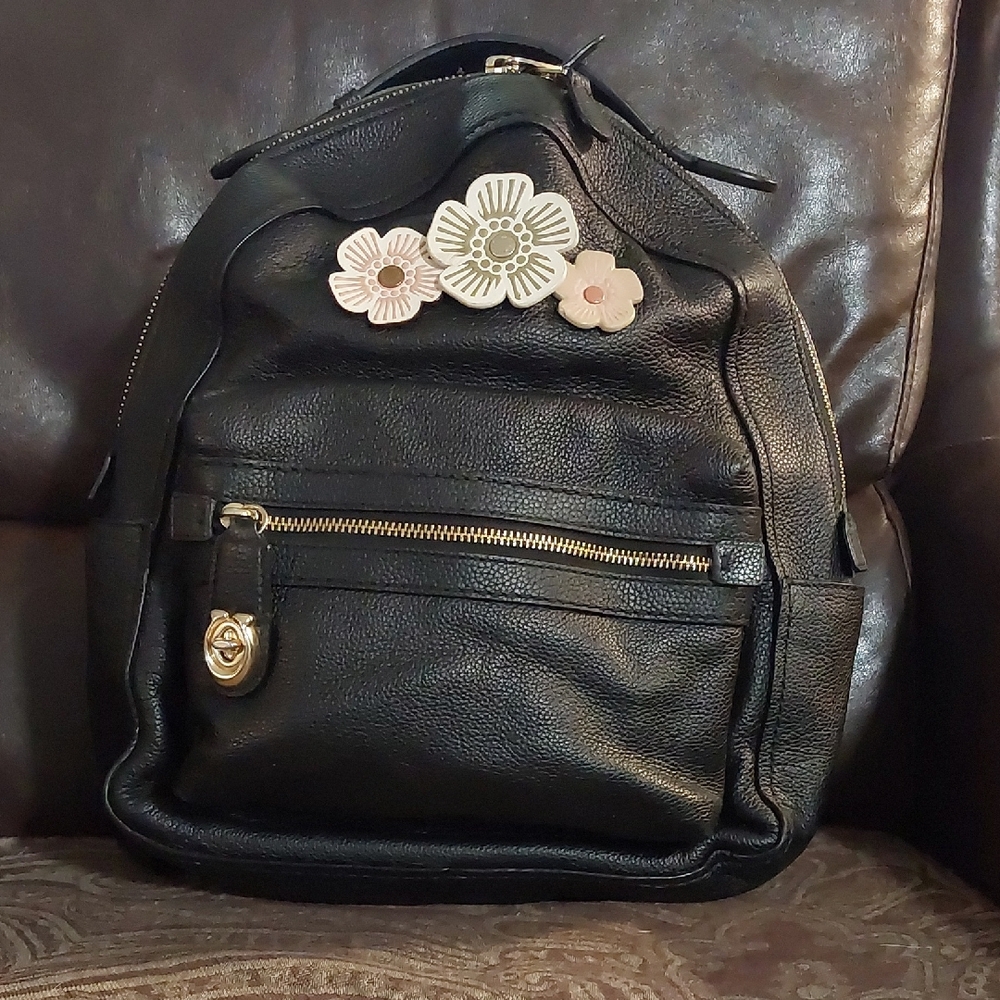 COACH MEDIUM 35608 Campus Black Leather and Tea Rose Backpack